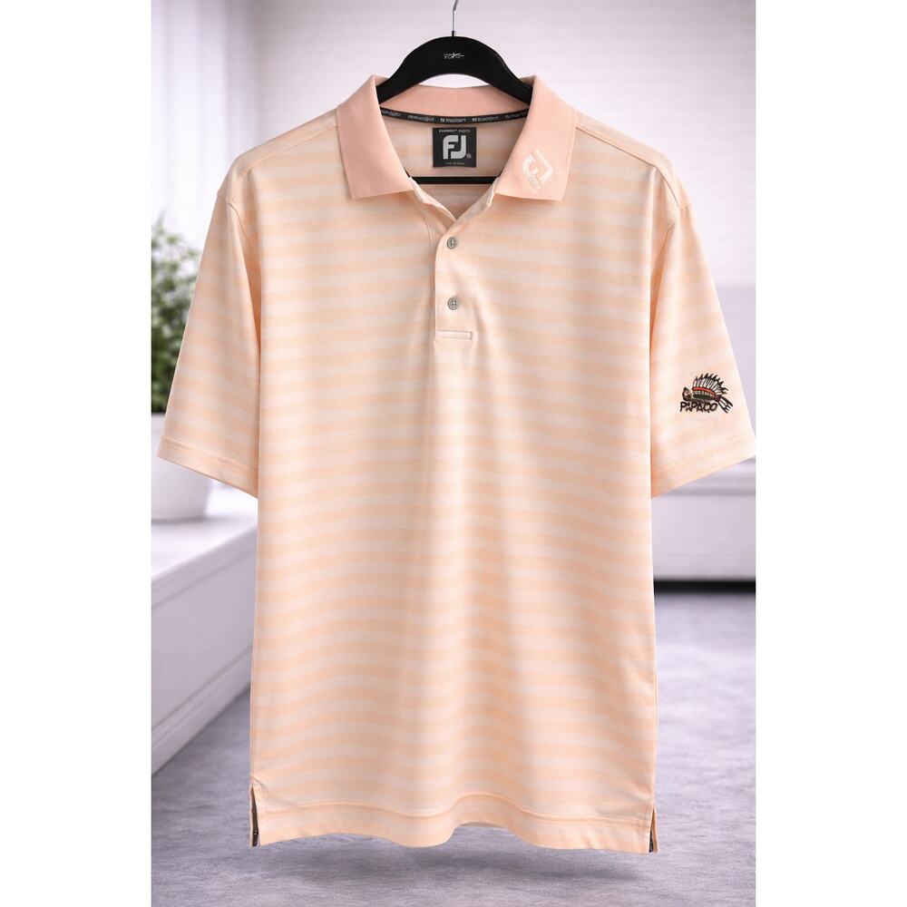 FootJoy FJ ProDry Pique Golf Polo Shirt XL Peach Stripe Performance